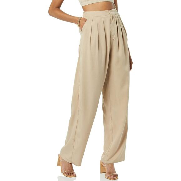 TEREA Womens Lexie Pleated Front Pants Pockets Wide Leg Hummus Trousers Medium - Picture 1 of 8